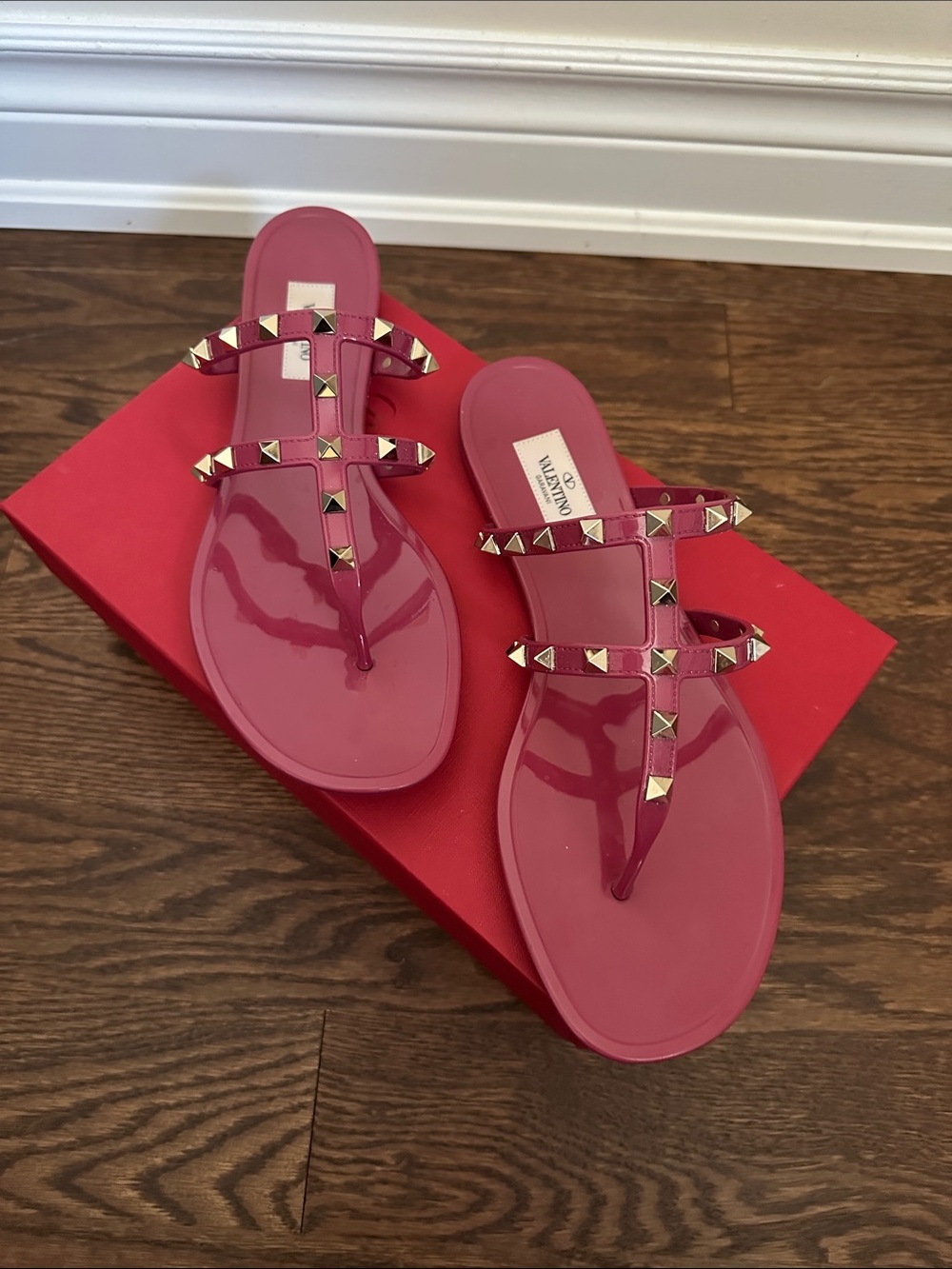 Valentino Pink Jelly Studded Thong Sandals - Picture 2 of 14